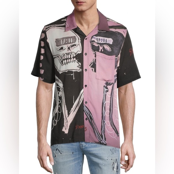 NWT NEUW DENIM Men's Pino Art Graphic Print Button-Up Collared Shirt Size S - Picture 2 of 10